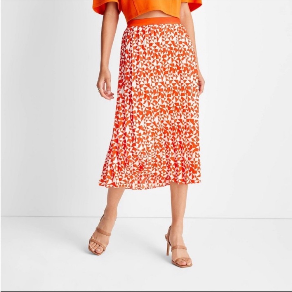 Orange and White Geometric Skirt